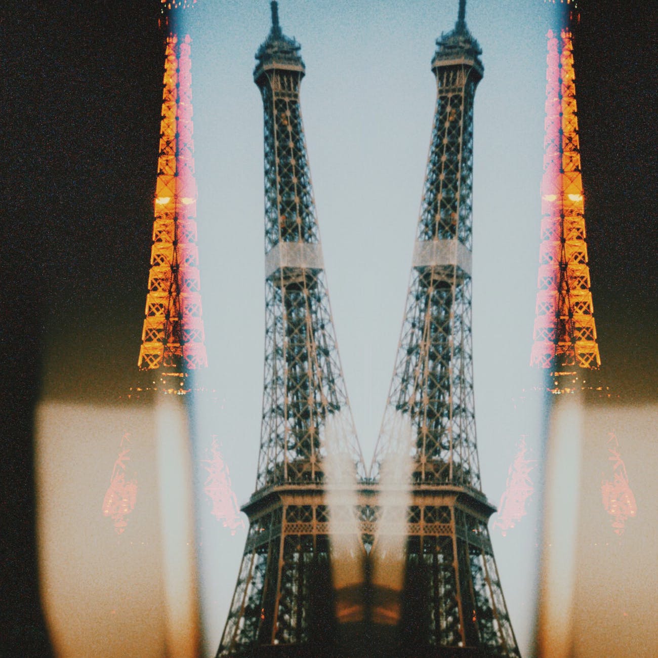 famous high metal tower illuminating at night